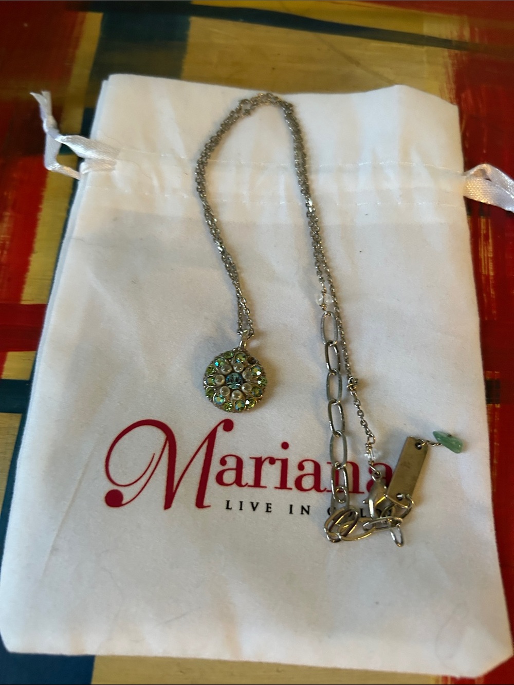 Mariana colorful necklace with Guardian Angel on back